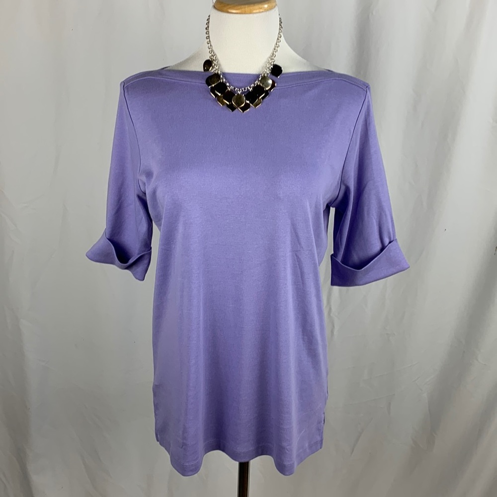 NWT Boat Neck Cuffed Half Sleeves Purple Cotton Top